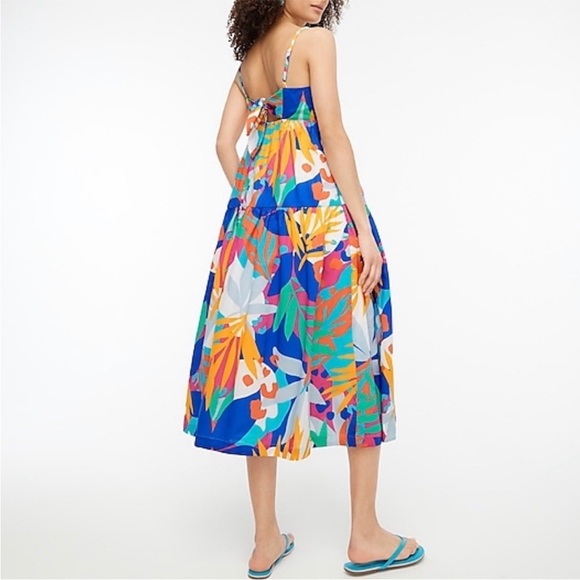 J. Crew Floral Tie-back Maxi Dress Size 4 Petite Island Turquoise Neon - Picture 2 of 11